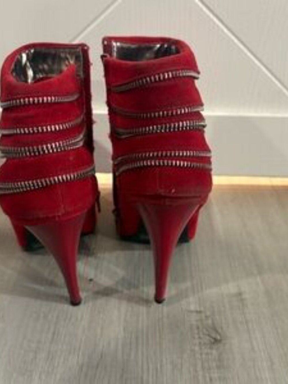 Red Faux Suede Y2K Pointed Toe Stiletto‎ Ankle Booties Side Zipper Heels Size 8 - Picture 4 of 10